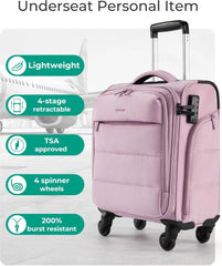 BAGSMART Softside Underseat Personal Item Suitcase with Wheels, Purple