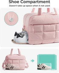 BAGSMART Gym Bag for Women, Carry on Travel Duffel Bag, Water-resistant Weekender with Shoe Compartment for Gym Travel Work, Light Pink, Medium