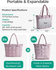 BAGSMART Expandable Tote Bag for Women, Puffer Work Tote Travel Bag