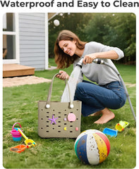 BAGSMART Beach Bag for Women, Water-resistant Rubber Tote Bag, Sandproof Vacation Essentials for Summer Swim Cruise Pool