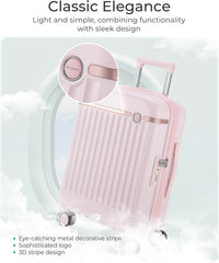 BAGSMART 20" Expandable PC Carry-On Luggage Spinner Wheels, Pink