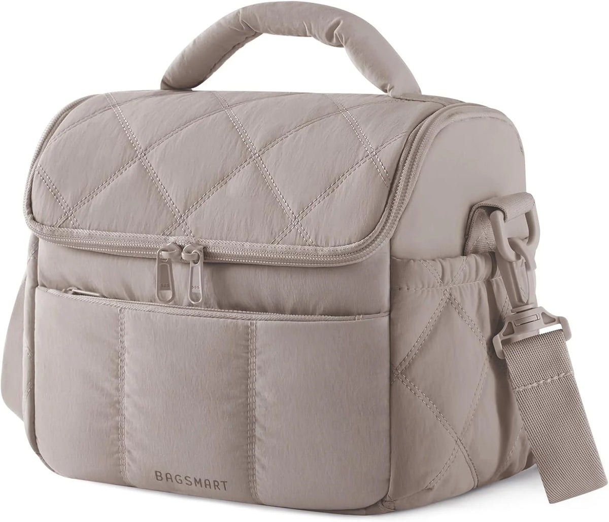 BAGSMART Insulated Lunch Bags for Women, Cute Quilted Lunch Box, Camel