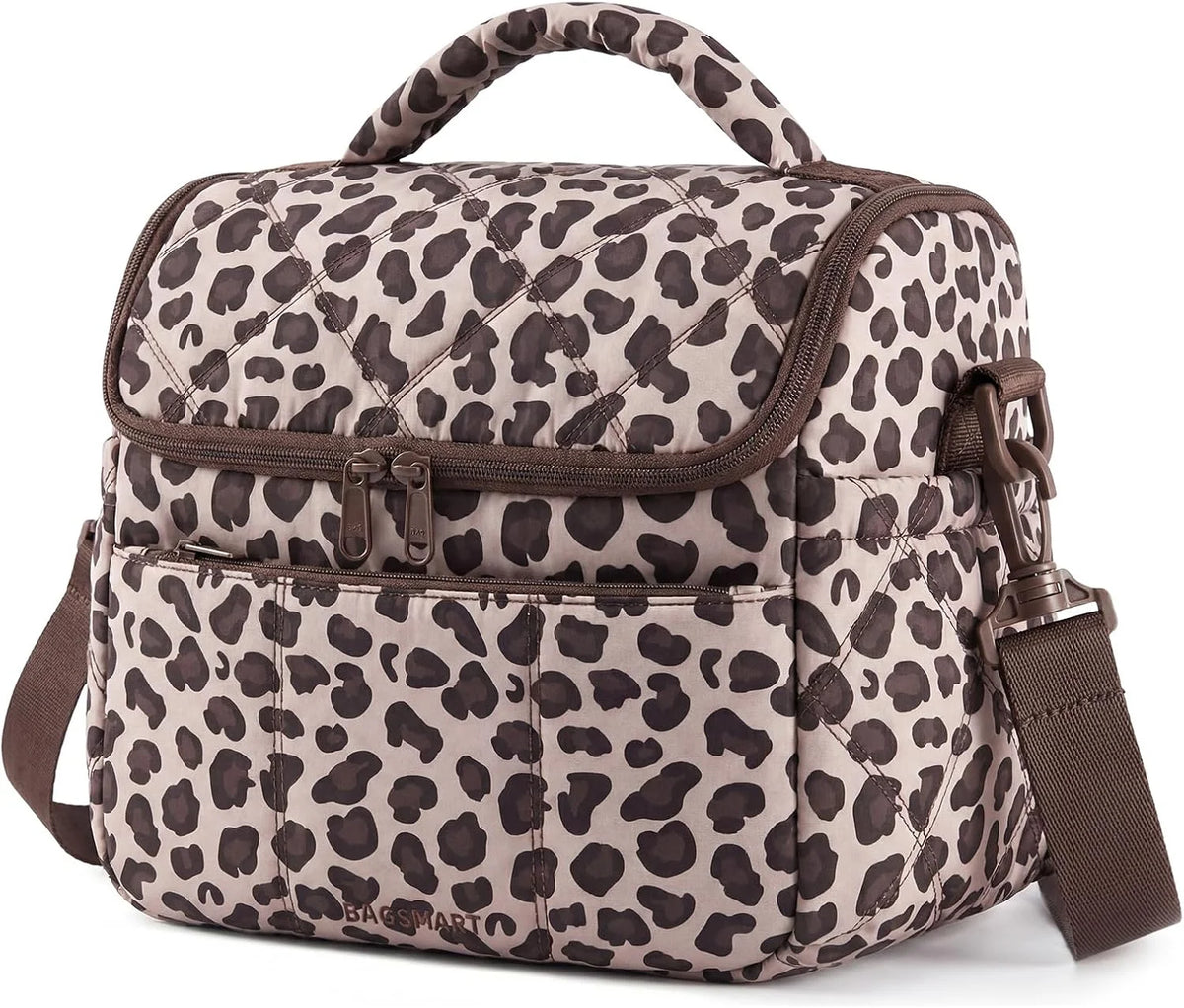 BAGSMART Insulated Lunch Bags for Women, Cute Quilted Lunch Box, Leopard