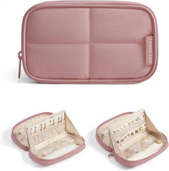 BAGSMART Travel Jewelry Case 180° Flat Open Dual-Compartment, Nude Pink