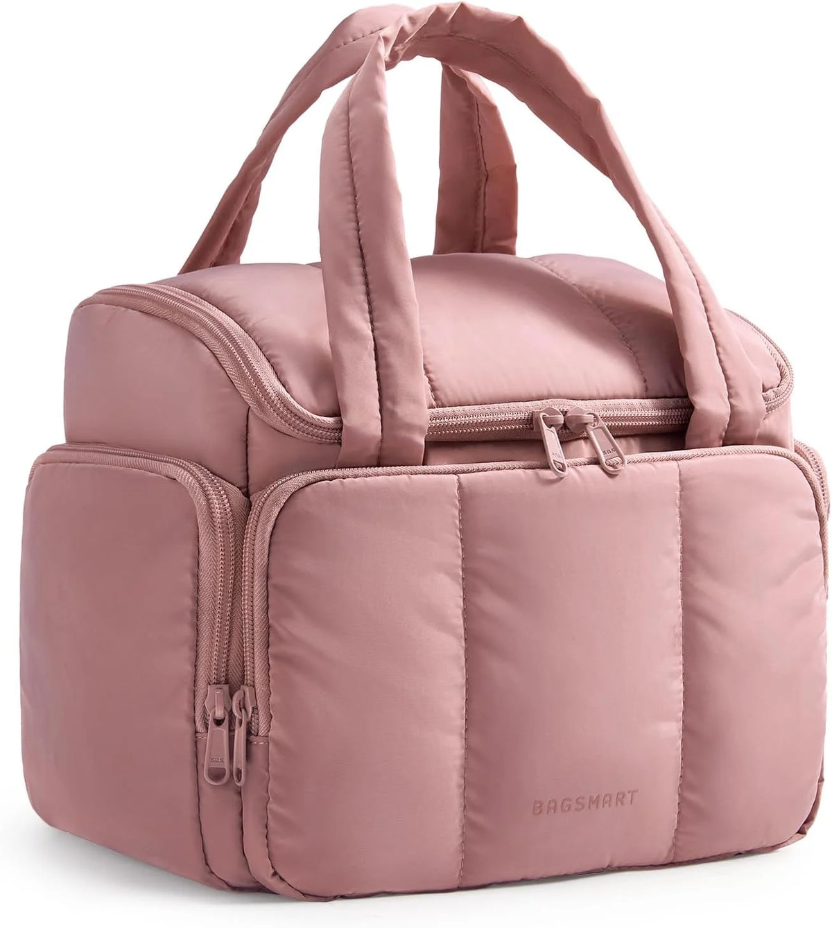 BAGSMART Travel Toiletry Bag for Women with Puffy Water-Resistant Fabric, Roomy Makeup Bag Organizer for Travel-Sized Toiletries & Accessories (Nude Pink)