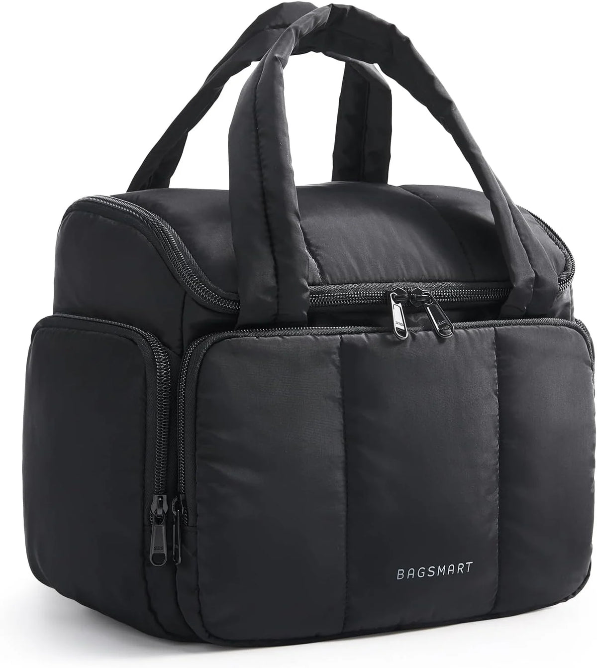 BAGSMART Travel Toiletry Bag for Women with Puffy Water-Resistant Fabric, Roomy Makeup Bag Organizer for Travel-Sized Toiletries & Accessories, Black