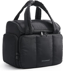 BAGSMART Travel Toiletry Bag for Women with Puffy Water-Resistant Fabric, Roomy Makeup Bag Organizer for Travel-Sized Toiletries & Accessories, Black