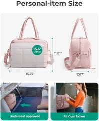 BAGSMART Gym Bag for Women, Carry on Travel Duffel Bag, Water-resistant Weekender with Shoe Compartment for Gym Travel Work, Light Pink, Medium