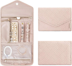 BAGSMART Travel Jewelry Organizer Roll Foldable Jewelry Case,Soft Pink