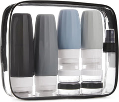 BAGSMART 18 Pack TSA Approved Travel Bottles for Toiletries, Leak Proof Silicone Travel Size Containers Bottles for Shampoo, Grey