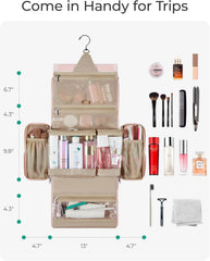 BAGSMART Travel Toiletry Bag for Women, Full-open Hanging, Dark Pink | Extra Large Puffy Cosmetic Makeup Bag Organizer with Handle for Accessories, Essentials, Toiletries