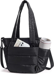 BAGSMART Lunch Bag Women Small Insulated Tote with Lunch Compartment Quilted Lightweight Puffy Tote Bag for Work, Travel, Outdoor, Black
