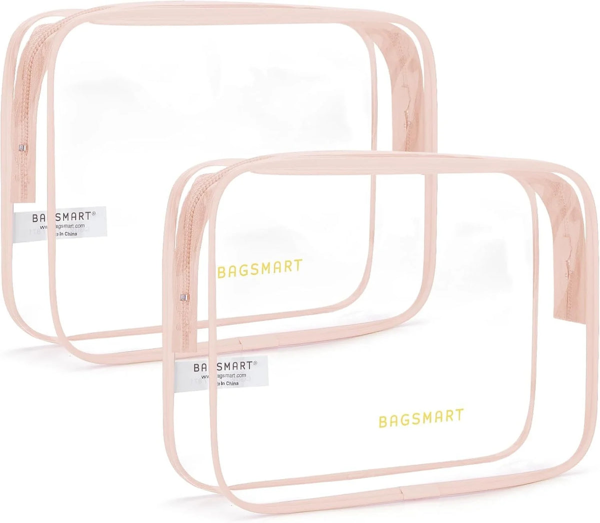 BAGSMART Clear Toiletry Bag 2-Pack TSA Approved Water-Repellent, Nude Pink
