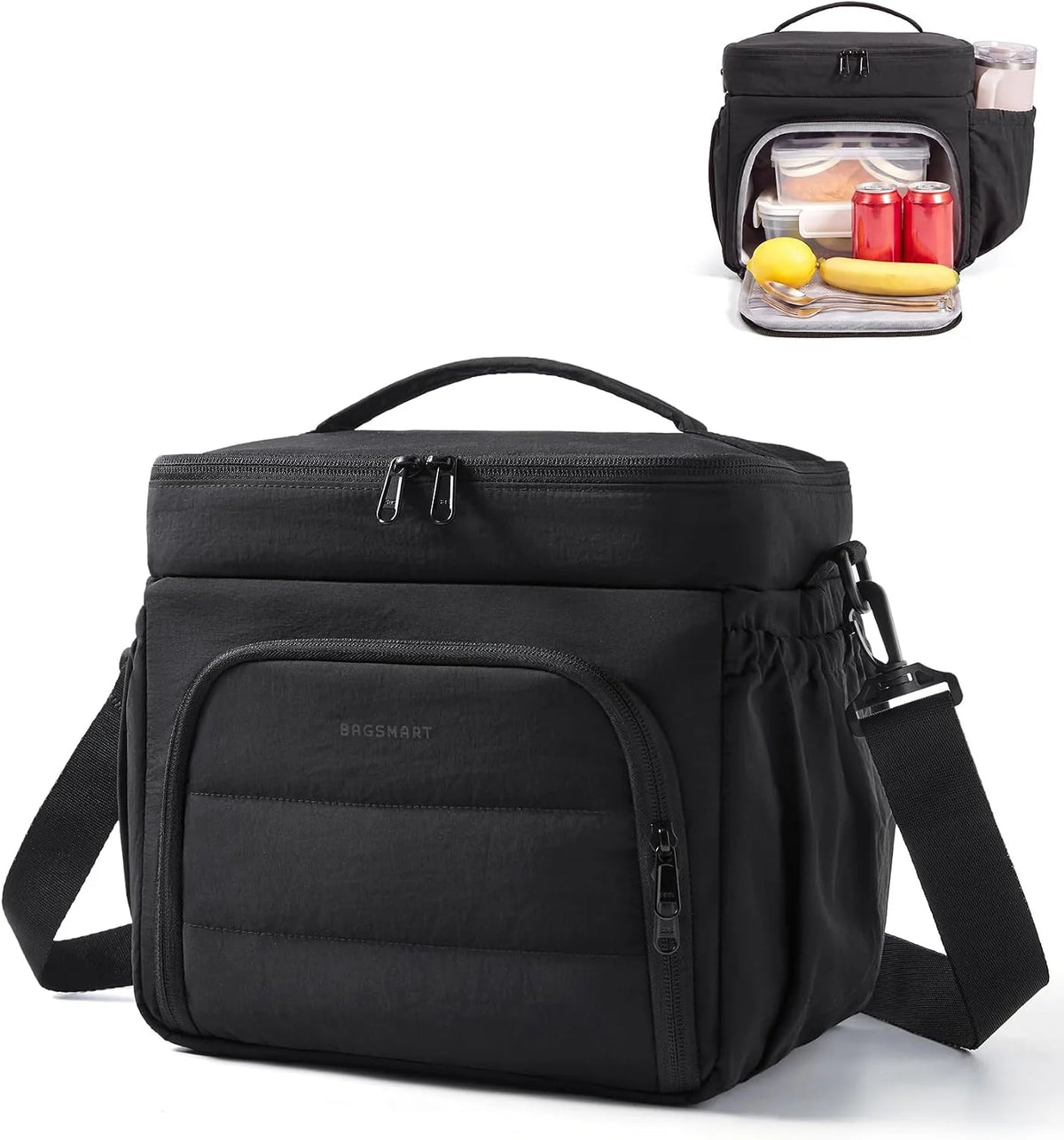 BAGSMART Puffy Insulated Lunch Bag, Lightweight Large 14L Double Deck Black