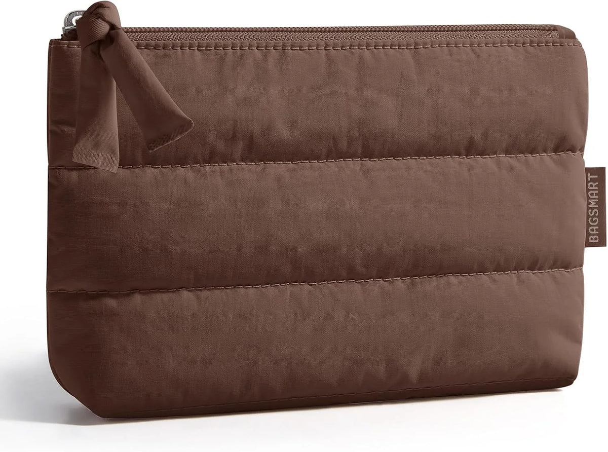 BAGSMART Slim Makeup Pouch, 1.6" Thin Puffy Cosmetic Bag for Purse