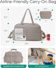 BAGSMART Gym Bag for Women, 2-PC Puffer Travel Duffle Bag Carry On Tote Bag