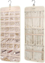 BAGSMART Hanging Jewelry Organizer Necklace/Earring/Ring 2-Sided L Beige