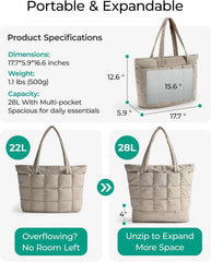 BAGSMART Expandable Tote Bag for Women, Puffer Work Tote Travel Bag