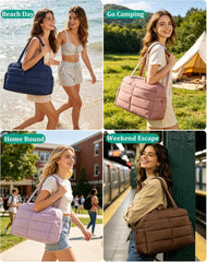 BAGSMART Gym Bag for Women, 2-PC Puffer Travel Duffle Bag Carry On Tote Bag