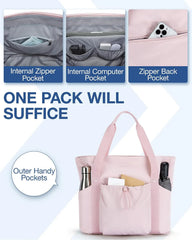 BAGSMART Foldable Tote Bag with Drawstring Bag, Tote Bag Shoulder Bag Top Handle Handbag for Travel, Work, Beach, Gym