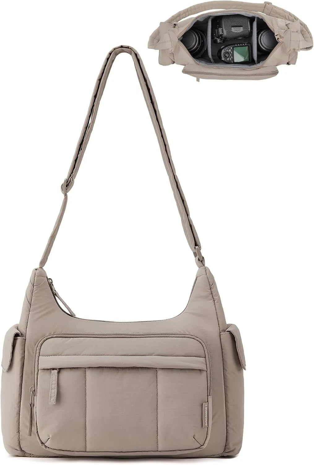 BAGSMART 2 in 1 Puffy Camera Bag for Photographer Everyday Shoulder Bag