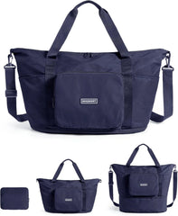 BAGSMART Foldable Travel Bag, 37L Expandable Personal Item Bag, Navy Blue