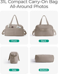 BAGSMART Gym Bag for Women, 2-PC Puffer Travel Duffle Bag Carry On Tote Bag