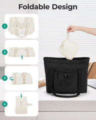 BAGSMART Foldable Tote Bag with Drawstring Bag, Tote Bag Shoulder Bag Top Handle Handbag for Travel, Work, Beach, Gym