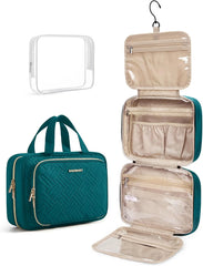 BAGSMART Toiletry Bag Hanging Travel Makeup Organizer with TSA Approved Transparent Cosmetic Bag Makeup Bag for Full Sized Toiletries（Sage Green）