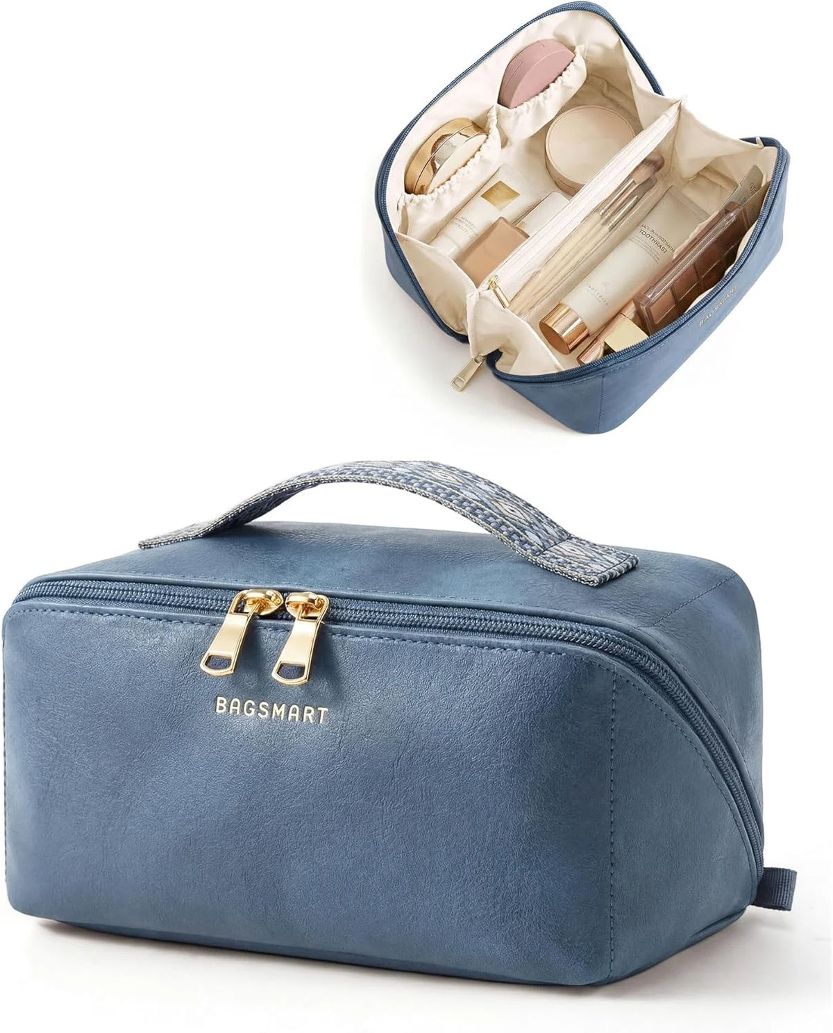 BAGSMART Makeup Bag Travel Cosmetic Bag,Toiletry Case, Vintage Denim Blue
