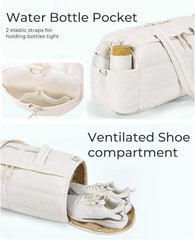 BAGSMART Puffer Gym Bag for Women, Lightweight Duffel Bag with Shoe Compartment, Weekender Bags with Wet Pocket, Workout Overnight Carry on Bag for Travel, Light Tan