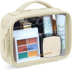 BAGSMART Puffy Clear Toiletry Bag, TSA-Approved & Wide-Open, 1-Pack, Beige