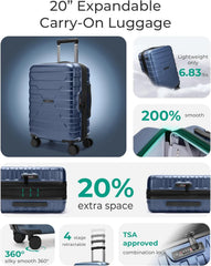 BAGSMART Carry-On Luggage 20" Expandable Spinner 22x14x9,Dark Blue