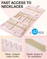 BAGSMART Hanging Jewelry Organizer Necklace/Earring/Ring 2-Sided L Pink