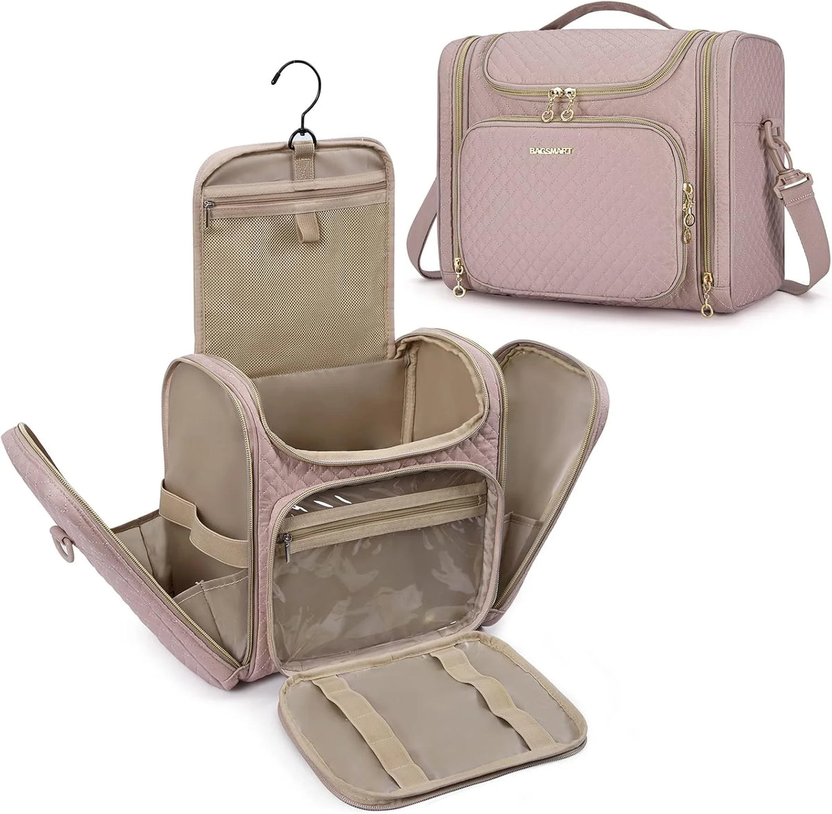 BAGSMART Women's Travel Toiletry Bag, Water-resistant Large Capacity, Pink