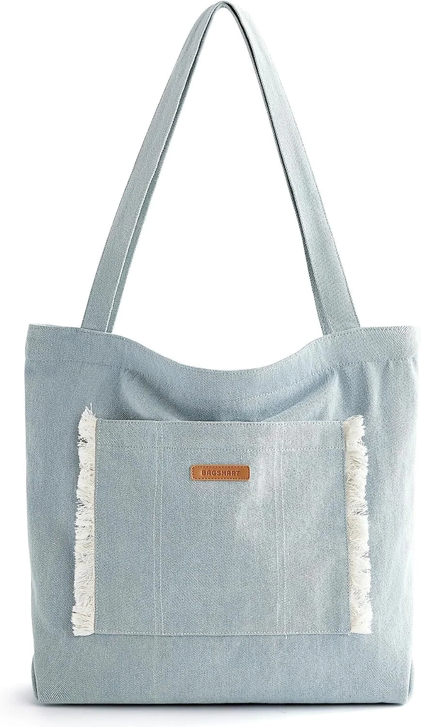 BAGSMART Women's Zippered Tote Bag Lightweight Denim Shoulder Bag