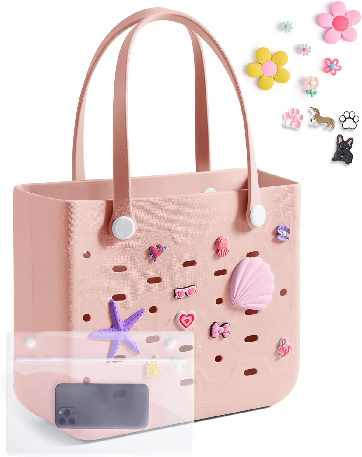BAGSMART Beach Bag for Women, Water-resistant Rubber Tote Bag, Sandproof Vacation Essentials for Summer Swim Cruise Pool