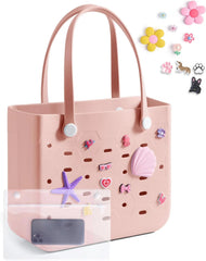 BAGSMART Beach Bag for Women, Water-resistant Rubber Tote Bag, Sandproof Vacation Essentials for Summer Swim Cruise Pool