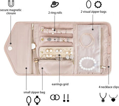 BAGSMART Travel Jewelry Organizer Roll Foldable Jewelry Case,Soft Pink