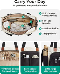 BAGSMART Canvas Tote Bag for Women, Small Work Tote Bag with Zipper
