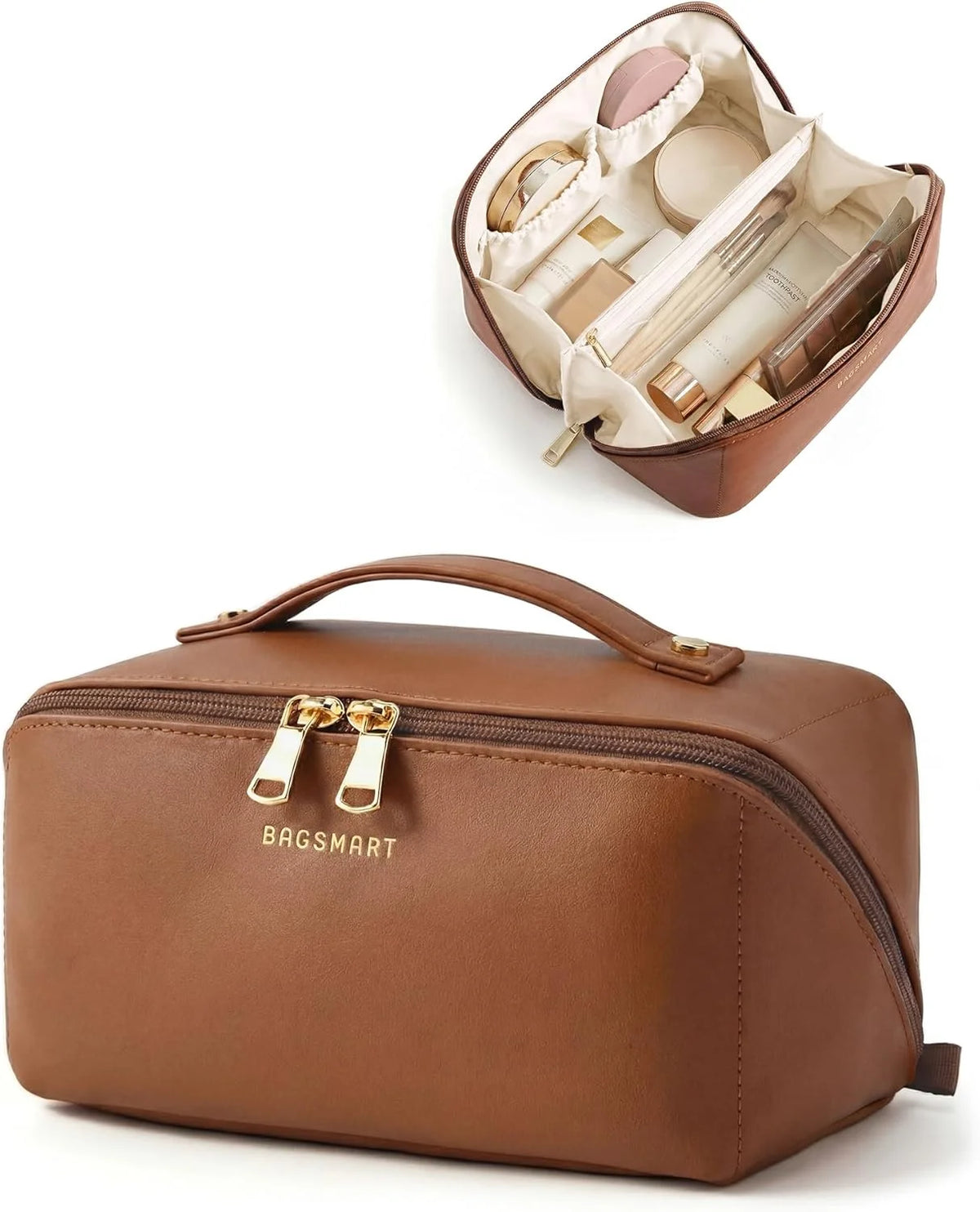 BAGSMART Makeup Bag Travel Cosmetic Bag,Women Toiletry Case, Coffee Brown