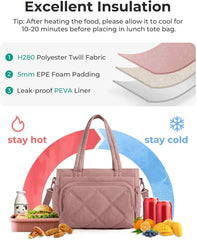 BAGSMART Lunch Bag Women Large Lunch Box Insulated Tote Bag with Multi-Pockets Quilted Puffy Tote for Work, Outdoors