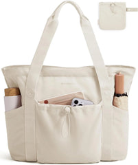 BAGSMART Foldable Tote Bag with Drawstring Bag, Tote Bag Shoulder Bag Top Handle Handbag for Travel, Work, Beach, Gym
