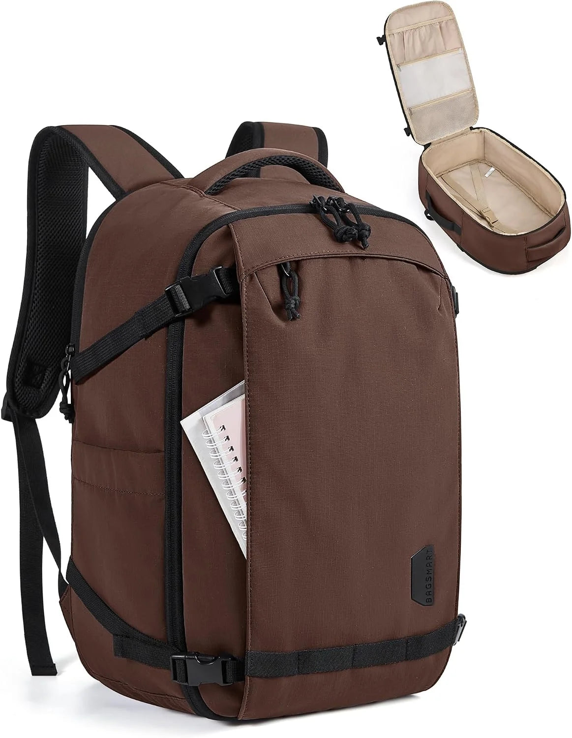 BAGSMART Travel Backpack for Women, 15.6 Inch Carry On Bag, Coffee Brown
