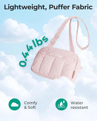 BAGSMART Fanny Packs for Women Cross Body, Quilted Puffy Belt Bag with Pockets, Fashion Waist Packs for Traveling Hiking Pink