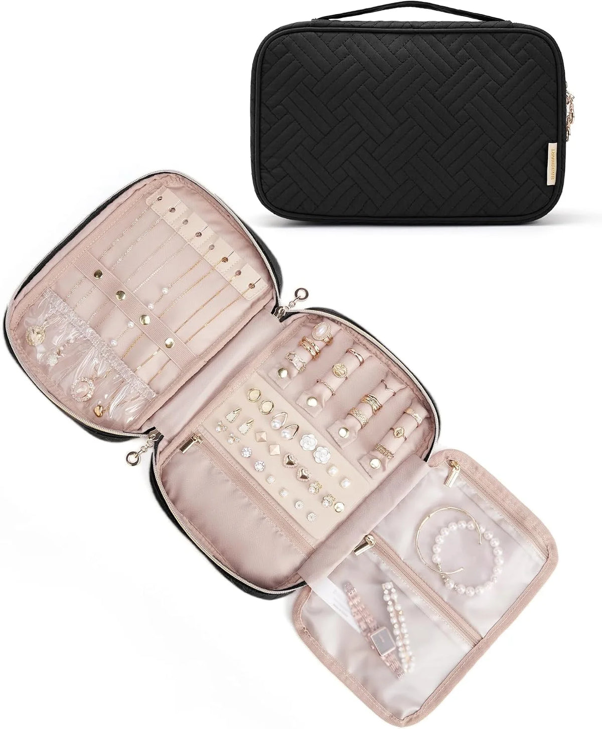 BAGSMART Travel Jewelry Organizer, Tangle-free Necklaces Case,Black