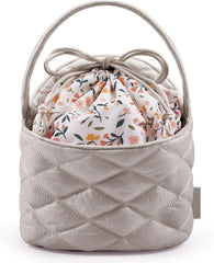 BAGSMART Barrel Drawstring Makeup Bag, Travel Toiletry Bag, Large Cosmetic Bag, Portable Make Up Bags for Women Toiletries Accessories Brush, Khaki