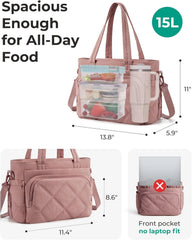 BAGSMART Lunch Bag Women Large Lunch Box Insulated Tote Bag with Multi-Pockets Quilted Puffy Tote for Work, Outdoors