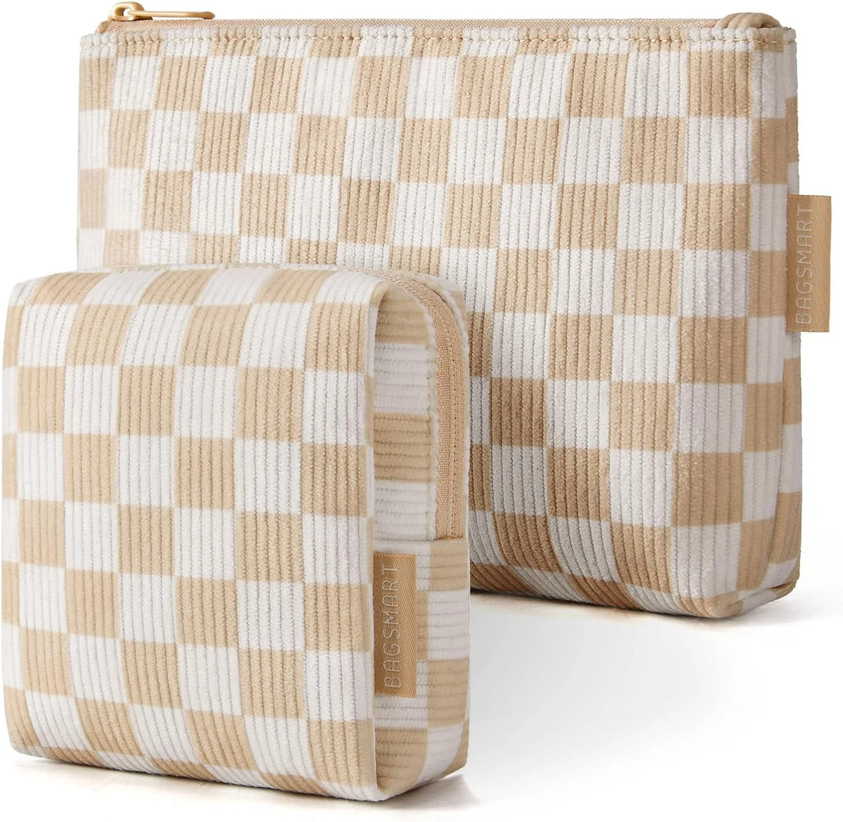 BAGSMART Corduroy Makeup Bag Set, Large & Small Cosmetic Pouch