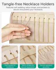 BAGSMART Travel Jewelry Case, Hanging Jewelry Organizer with Zipper Pockets, Large Capacity Puffy Jewelry Roll for Earrings, Necklaces, Rings on Closet, Wall, Door, Portable Travel Essentials, Pink